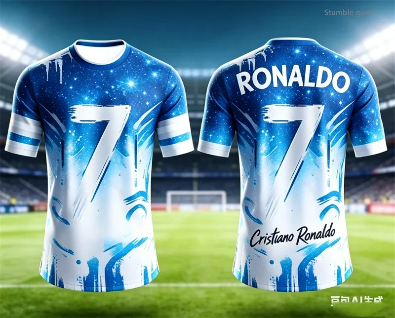 Kinder Jungen Sommer Herren Trainingskleidung Ronaldo Fußball Kurzarm T-Shirt Lässiges Sporttrikot für den täglichen Gebrauch