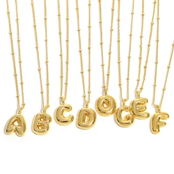 AENSOA Vintage Gold Plated Balloon Bubble Chunky 26 Letters Necklaces for Women Men Copper Metal Initial Necklace Collar Jewelry
