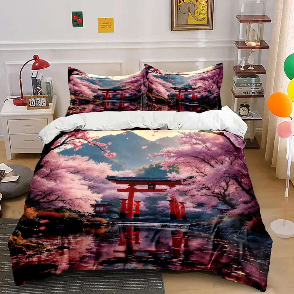 

"Cherry Blossom Landscape Decor Set" Multiple sizes kid's and adults' bedroom Exquisite 3PC bedding set, gift