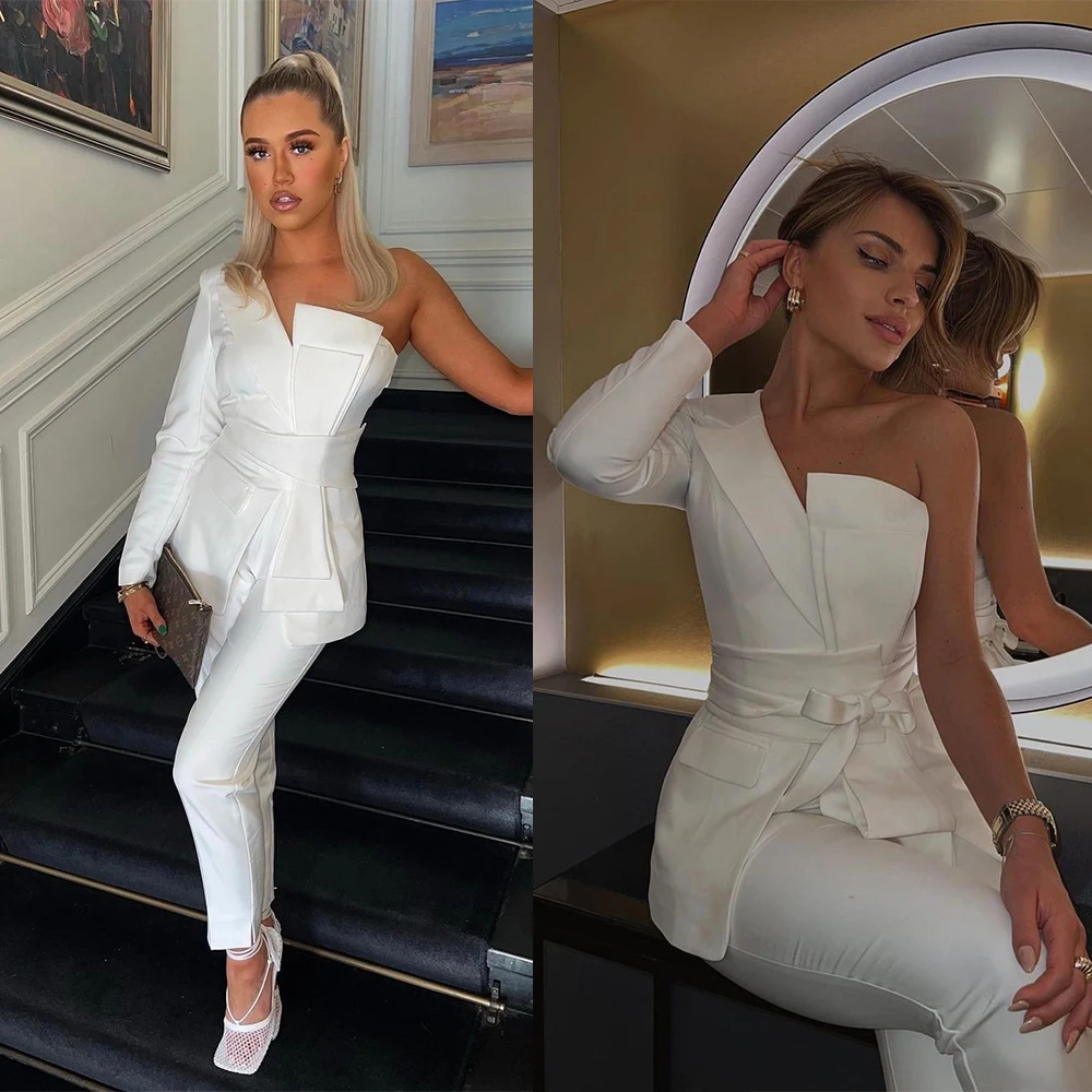 

Sexy One Shoulder Women Suits Blazer+Pencil Pants Casual Daily Slim Fit Office 2 Piece Formal Party Prom Dress Custom Made