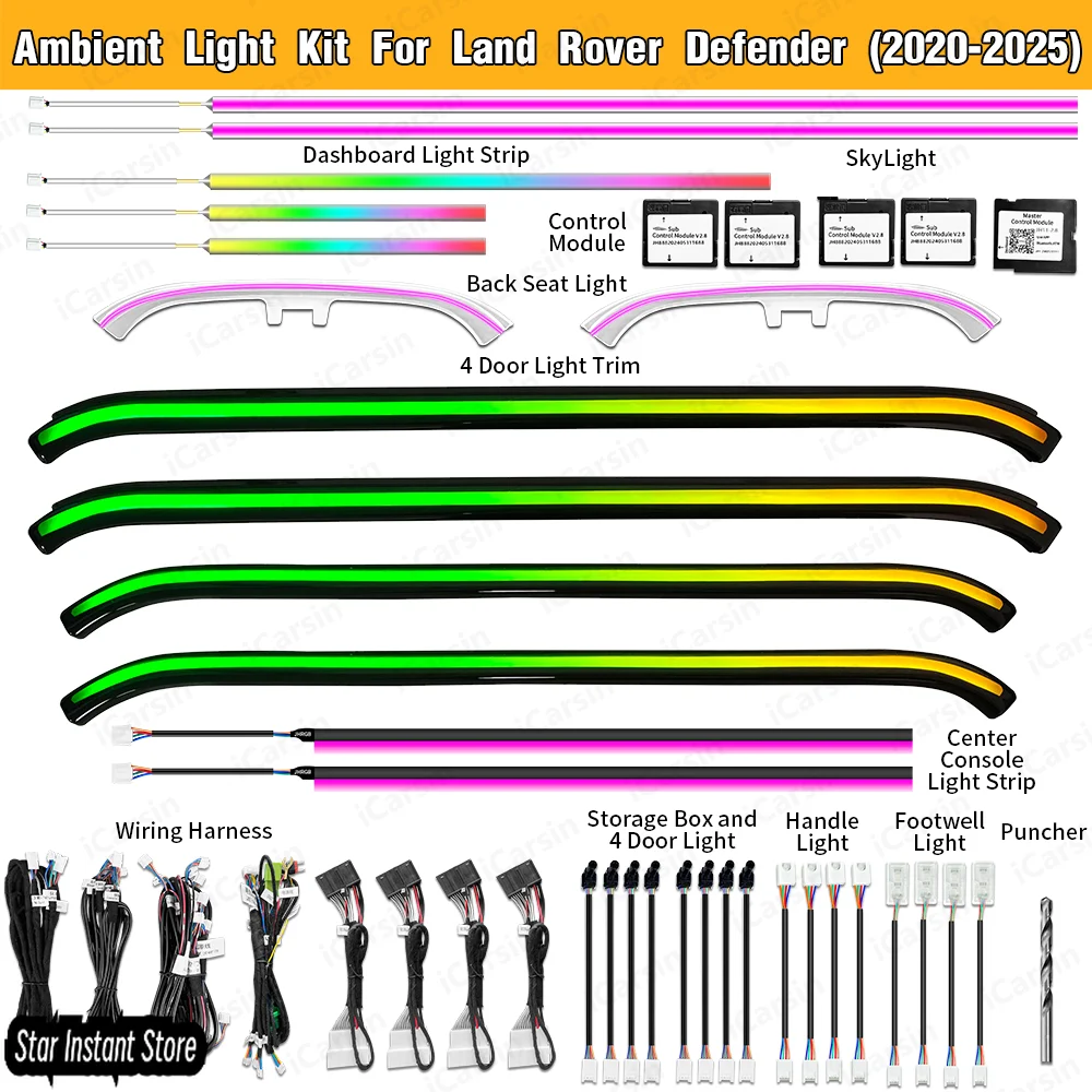 

64 Color Ambient Light for Land Rover Defender L663, APP Control Music Sync LED Interior Kit