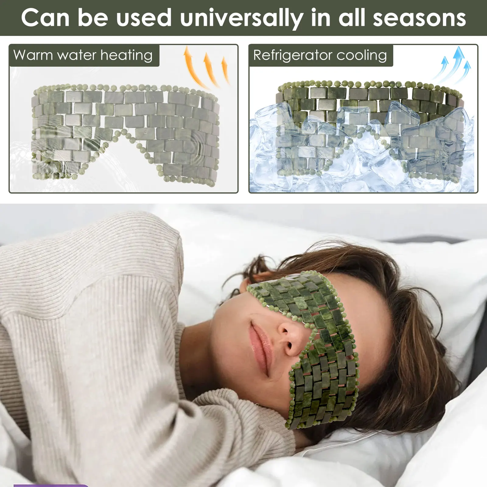 Maschera per gli occhi in giada Maschera facciale portatile in pietra di giada Confortevole copertura per gli occhi verde rinfrescante Home Beauty SPA Salon Cura della pelle Massaggiatore di bellezza