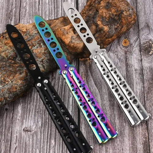 Imagen 2 del producto Cuchillo de mariposa plegable, entrenador, cuchillos de práctica portátiles de acero inoxidable, accesorios de Cosplay, cuchillo plegable para juegos al aire libre