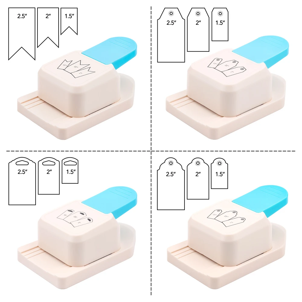 Banner Tag Shape 3-in-1 Craft Punch 1.5/2/2.5 Inches Lever Action Craft Punch for Scrapbooking Card DIY Paper Photo Cutter