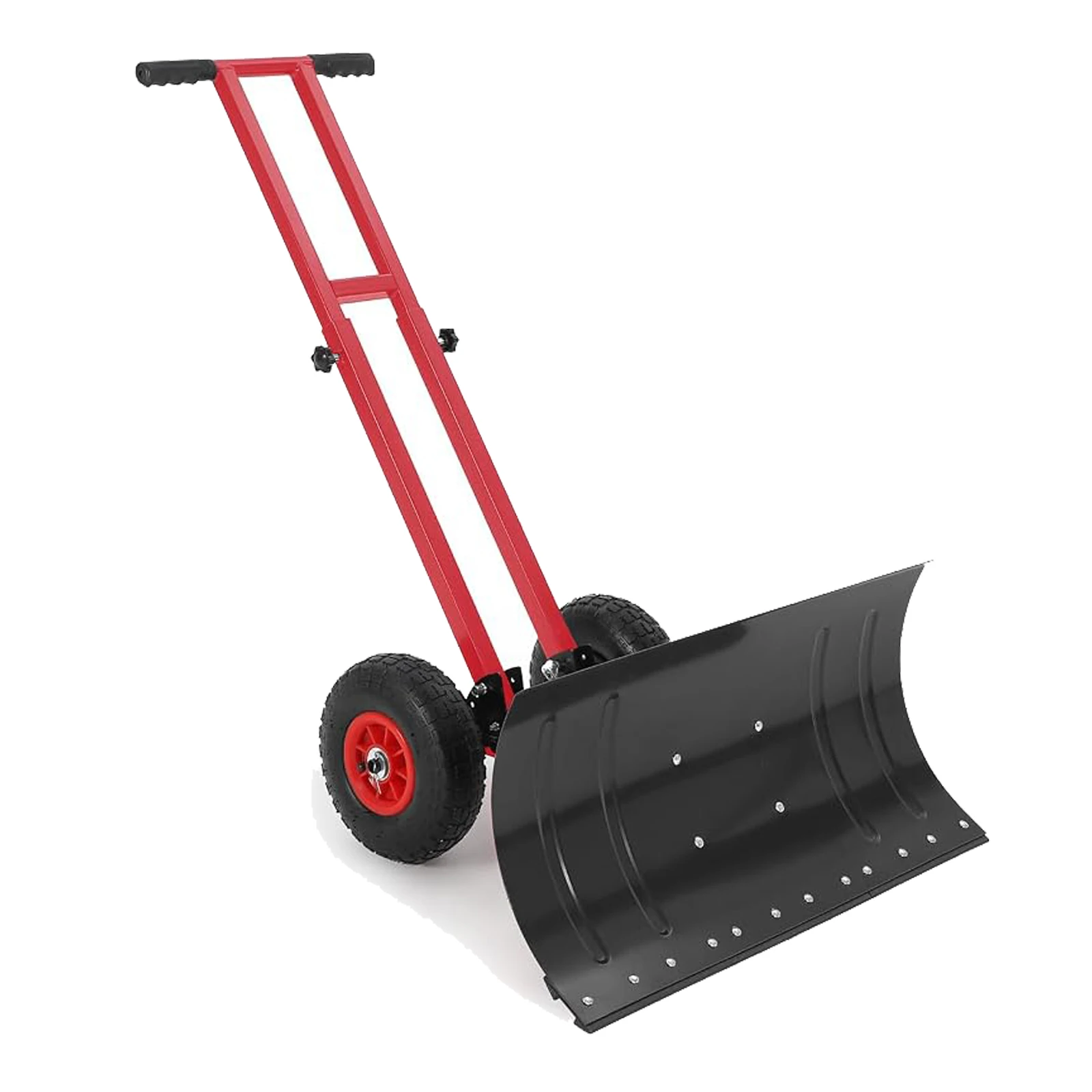 36cm  Wheeled Snow Shovel,Snow Pusher w/Adj Handle Carbon Steel Blade, Ergonomic Handle, Rolling Wheels, Back-Saver Design, Driveway & Sidewalk