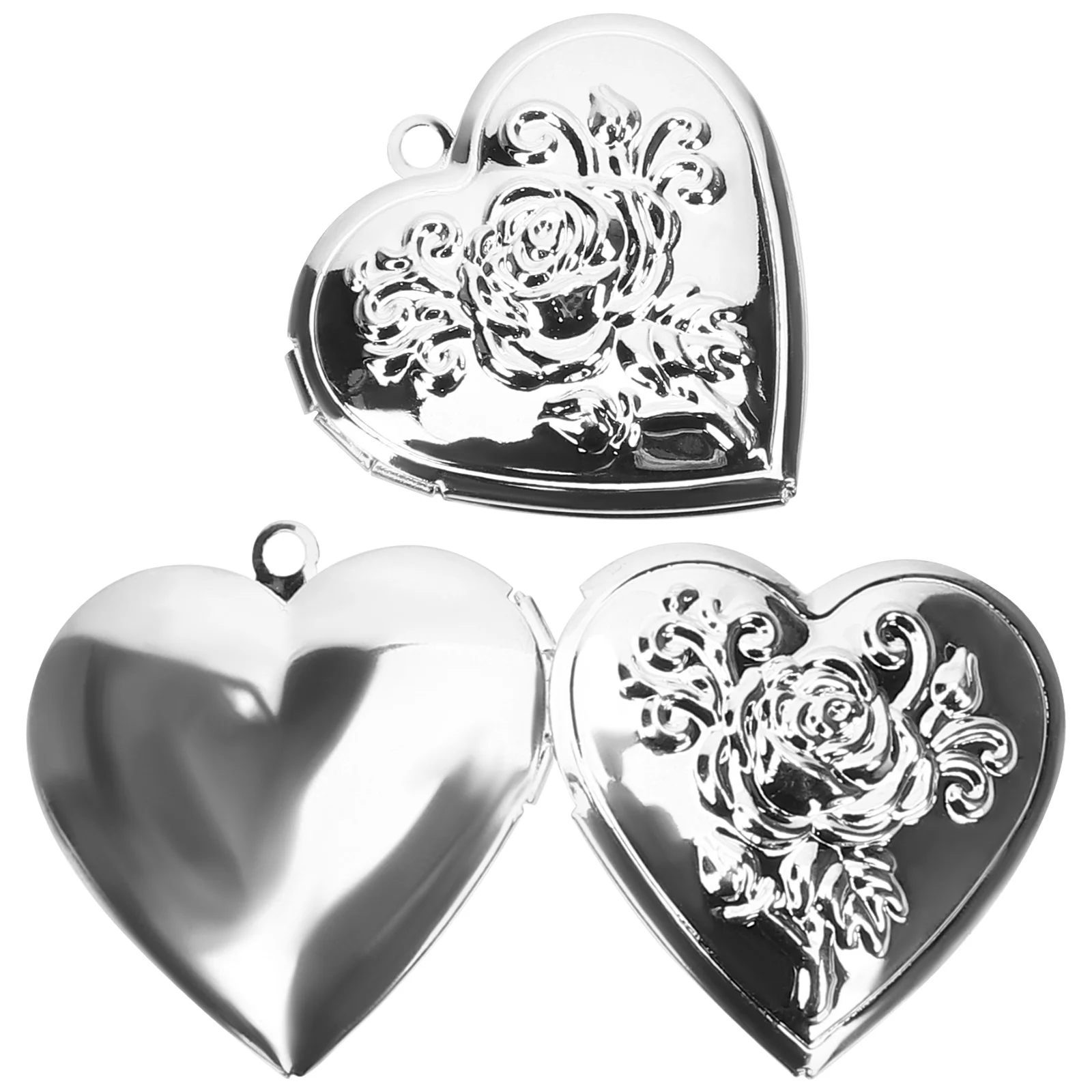 2Pcs Photo Locket Metal Heart Pendant Picture Holder Pendant Necklace for DIY Jewelry Wedding Bracelet Keepsake Gifts