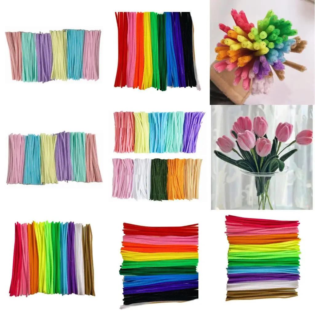 100 Pcs Fuzzy Colorful Bend Soft Pipe Cleaners Chenilles Stems for Craft Decoration Creative School Projects