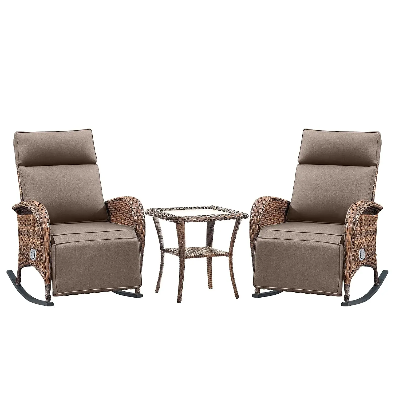 Wicker Patio Set Swivel Rocker Recliner Adjustable Backrest & Footrest All Weather Lounge Cushion Pool Deck, Customized