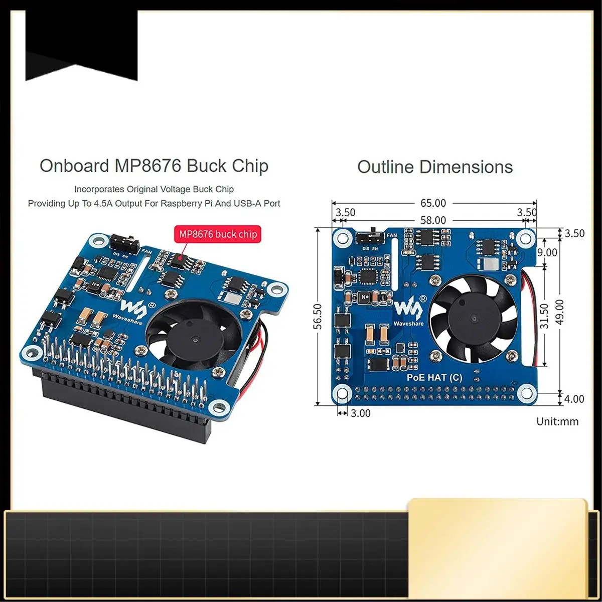 

N33R-Waveshare POE HAT (C) для Raspberry Pi 4B/3B+, Power Over Ethernet HAT, поддержка IEEE 802.3Af/At-Compliant Network