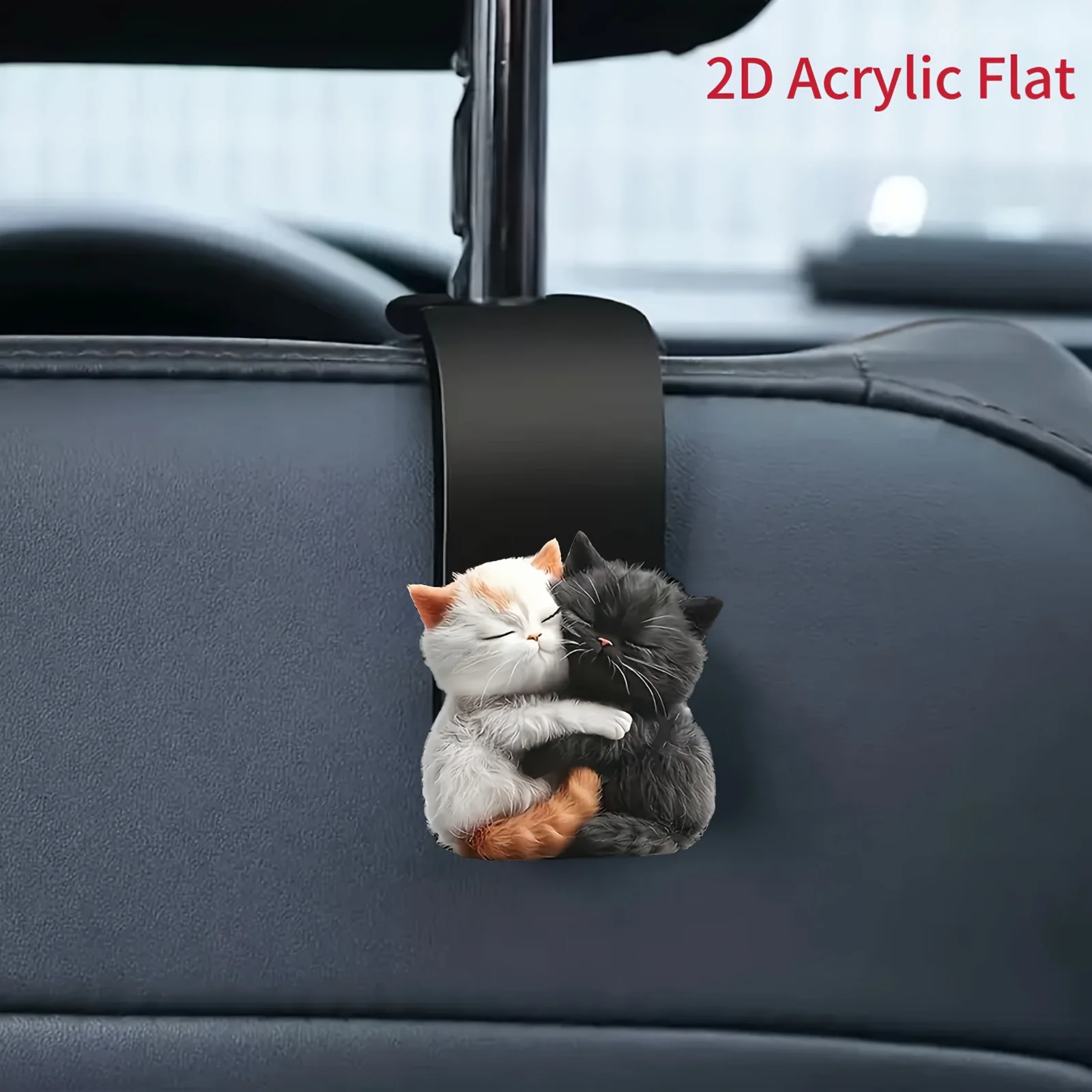 2PCS Adorable Cat Car Seat Back Hooks Cartoon Hook Multi-Functional 2D Flat Acrylic Auto Rear seat hook Hanger Holder Accessory