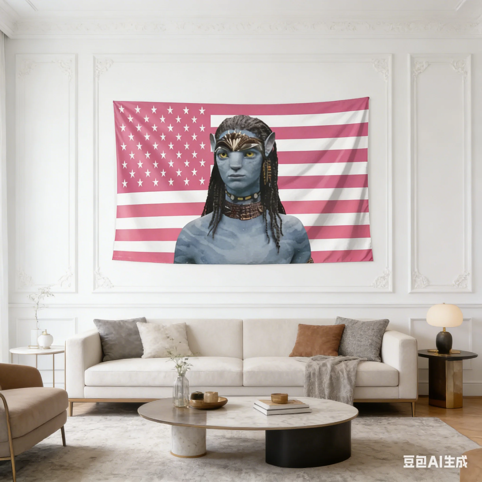 1 Stück Avatar Neytiri Pink USA Flag Tapestry 2D Polyester Wandbehang für Schlafzimmer Wohnzimmer Ganzjahres-Heimdekoration