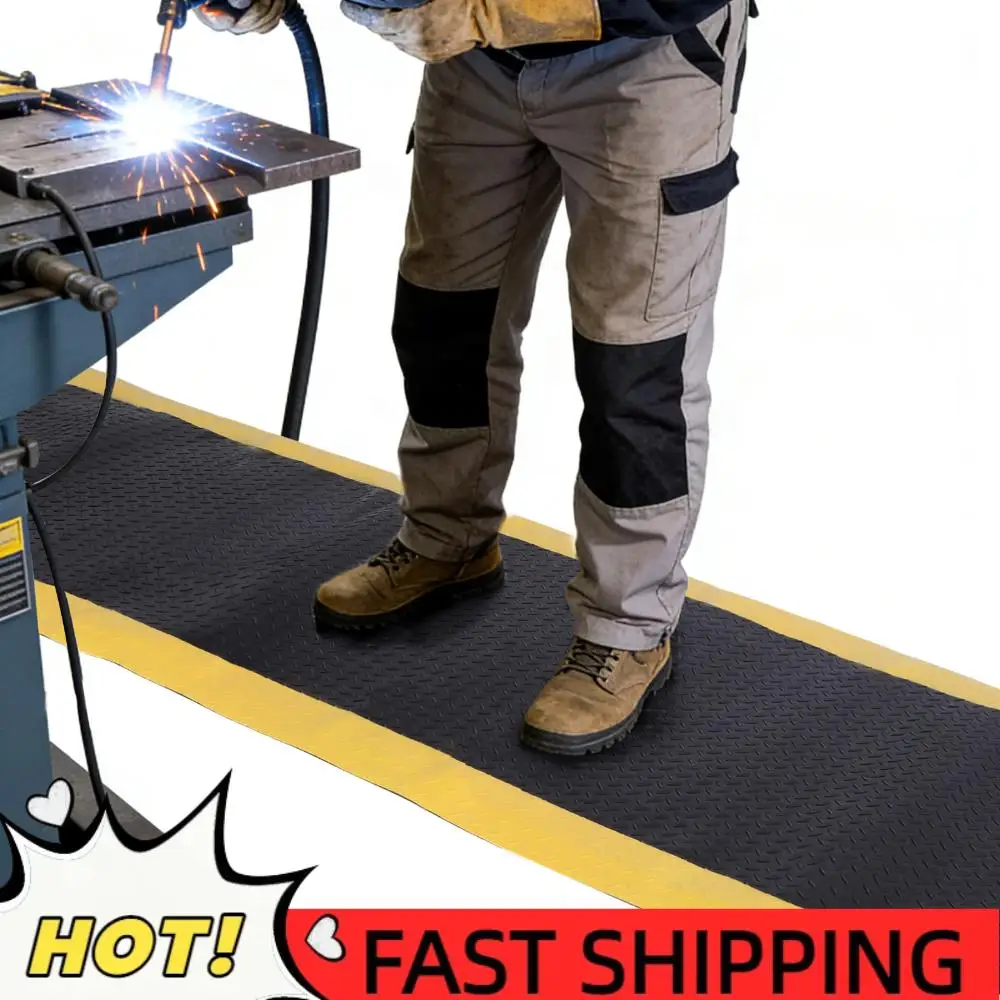 

144x36inch Extra Thick Anti Fatigue Mat Black W/ Yellow Border Thicked Sponge Anti-Fatigue Floor Mat for Warehouse Garage Public