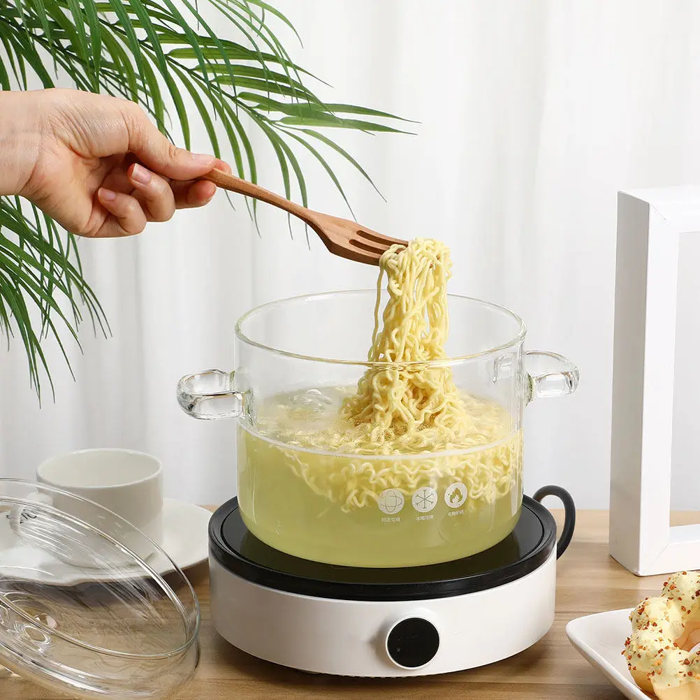 

2Pcs Double Ear Glass Stew Pot Heat Resistant Transparent Cooking Pot for Soup Noodle Microwave Ceramic Stovetop Kitchen