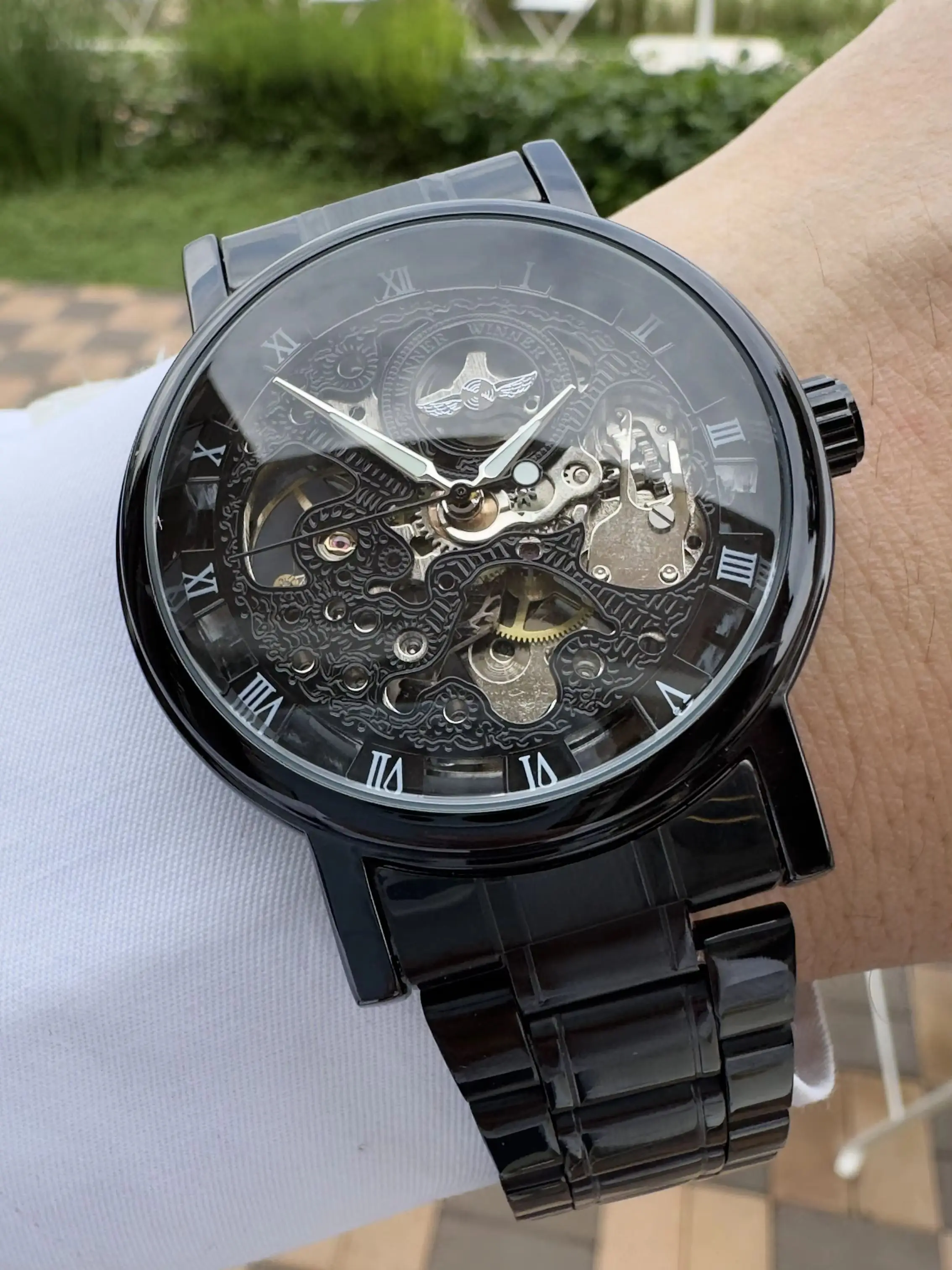 WINNER Classic Skeleton Mechanical Watch for Men Fashion Business Automatic Watches Stainless Steel Strap Elegant Wristwatches