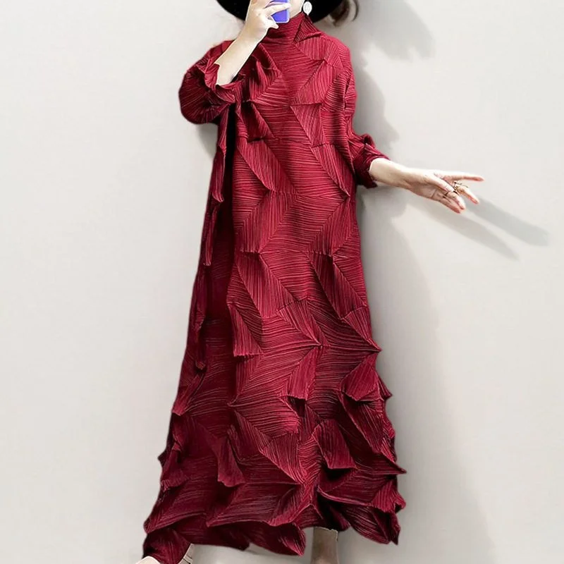 

Hanrted Pleated Long Dr Women's Design Sensation plus Size Cross-Border High-End Feeling Skirt Asymmetrical Hemline