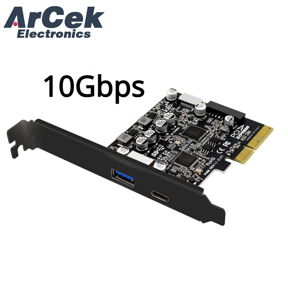 

2 Ports PCI-E 4X to USB 3.2 Gen 2 A Type C Expansion Card front Type E 19P/20P Connector 10Gbps Full Speed Transmisson Wholesale