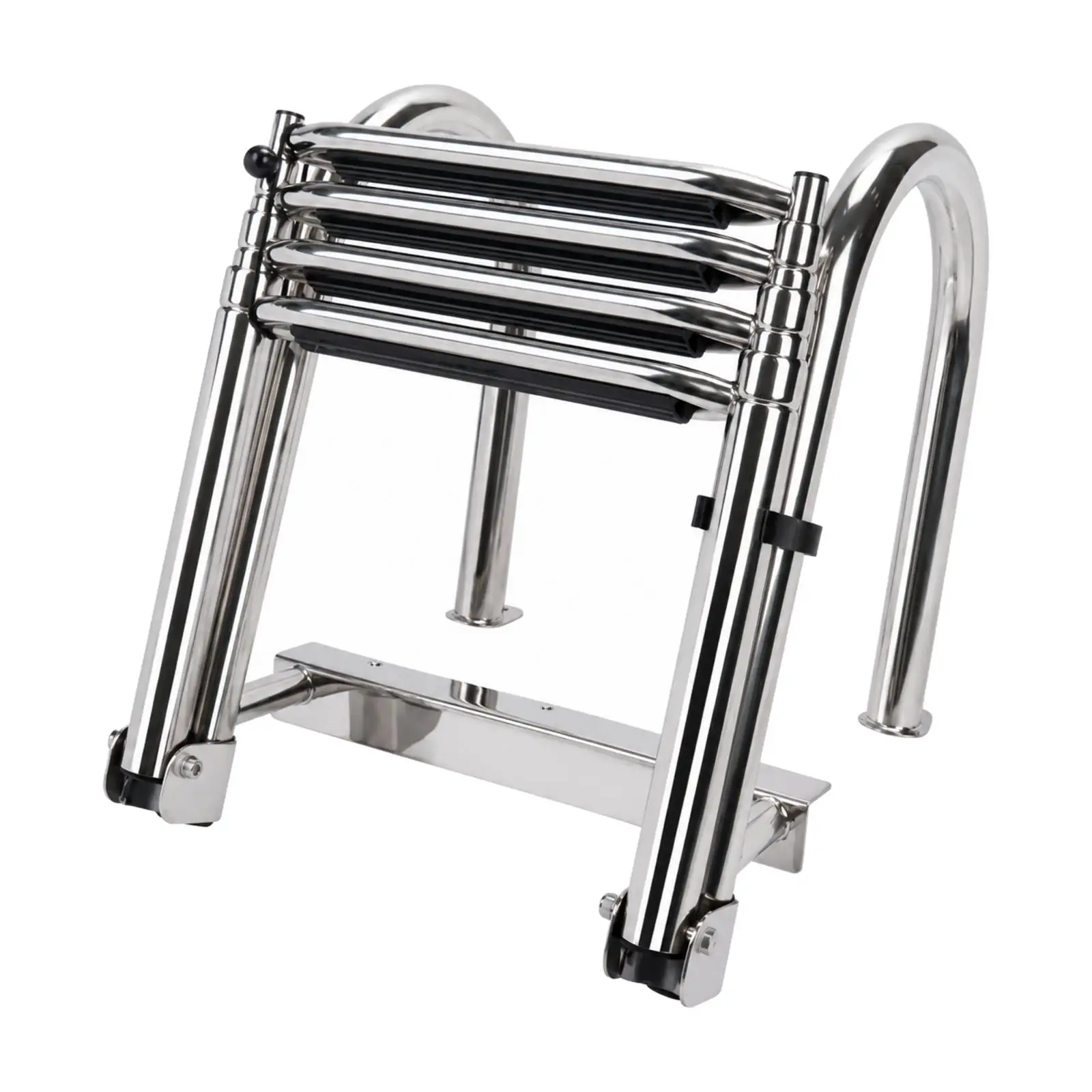 Stainless Steel Yacht Ladder with Handrails Polished Finish Folding Swim Ladder with Mounting Base for Marina Operators