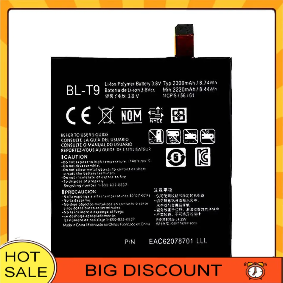 

Stable BL-T9 Mobile Phone Battery 2300Mah For LG Google Nexus 5 G E980 D820 D821 Megalodon D8