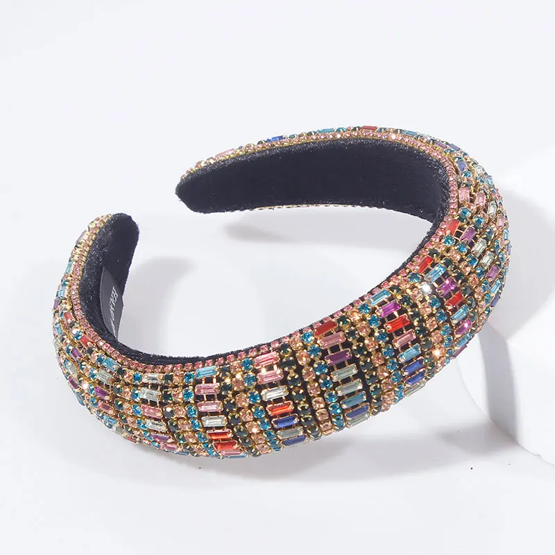 Baroque Multi Color Full Rhinestone Headwear 2022 New Fashion Gorgeous Hair Hoop Ladies Elegant Sponge Padded Hair Accessories