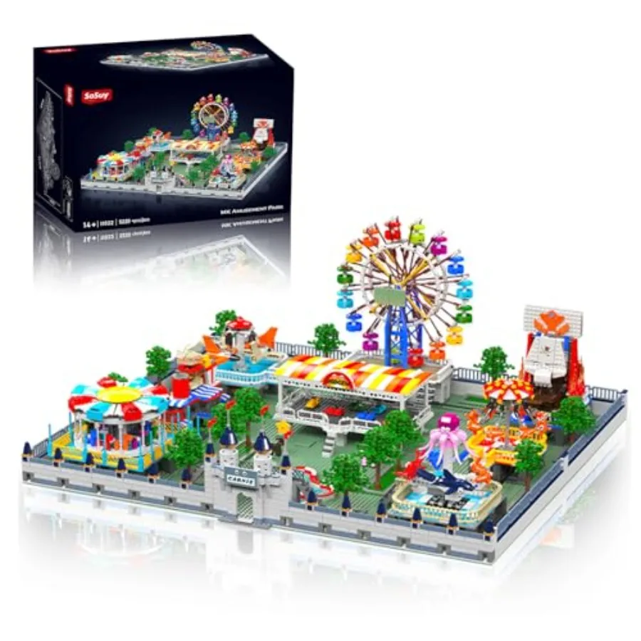 

Amusement Park Building Blocks Set, ABS Plastic, Gray-Red-Blue, 5220+Pcs with Motorized Ferris Wheel, Carnival Rides, Funfair A