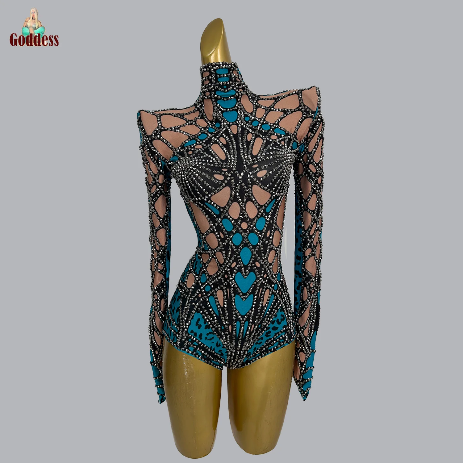 

Sexy Glitter Diamonds Elastic Bodysuit for Women Singer Dance Performance Wear Nightclub Stage Leotard Nightclub Sparkly Outfit