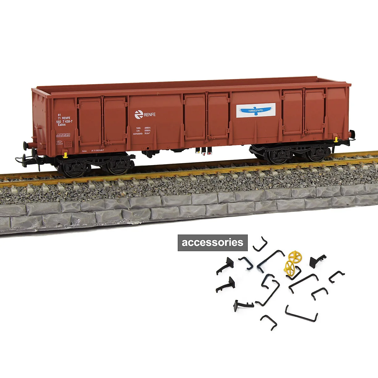 Evemodel HO Scale 1:87 Brown RENFE Printed High-side Gondola Car Railway Wagons C8742PZ