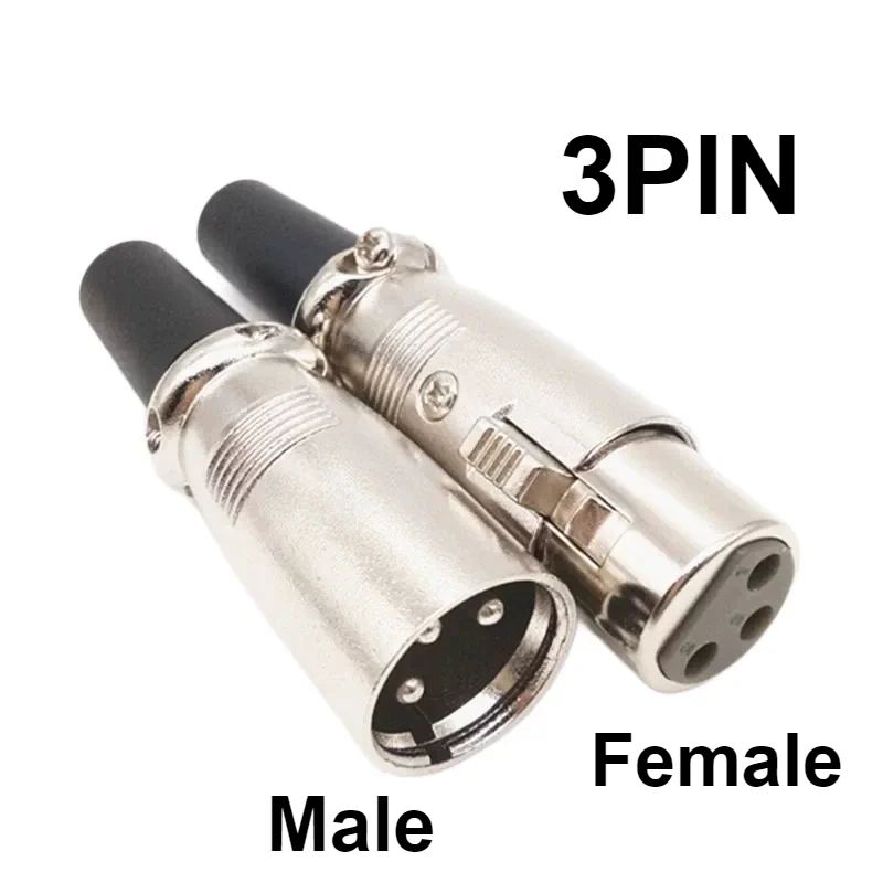 2PCS 3 Pin XLR Connector Male Female Plug Microphone Cable Connector Jack XLR Ends Audio Mic Socket Silver