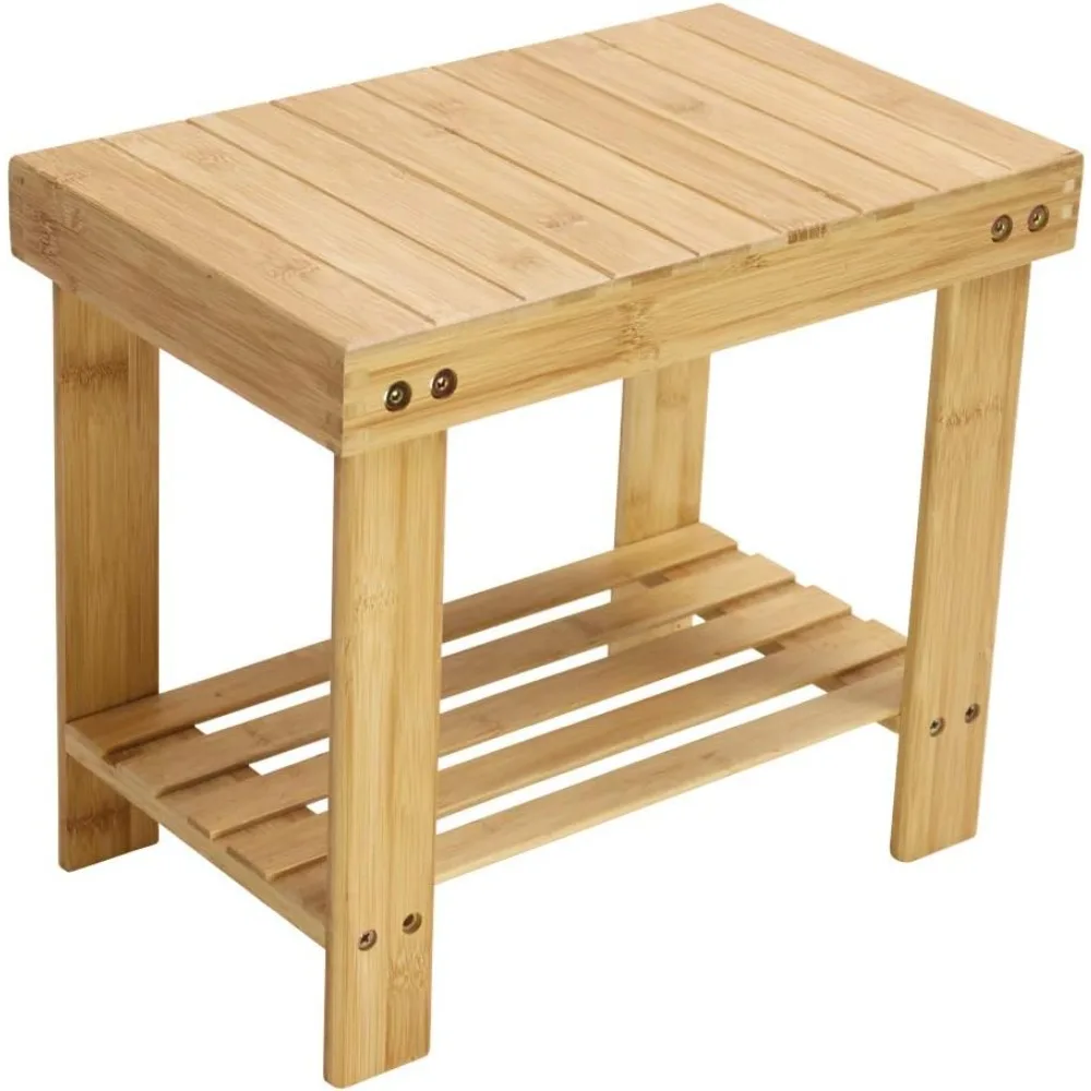 

Бамбуковый табурет-ступенька с местом для хранения, душевая скамейка с полкой, табурет для ног для ванной комнаты, гостиной, спальни, натуральный цвет