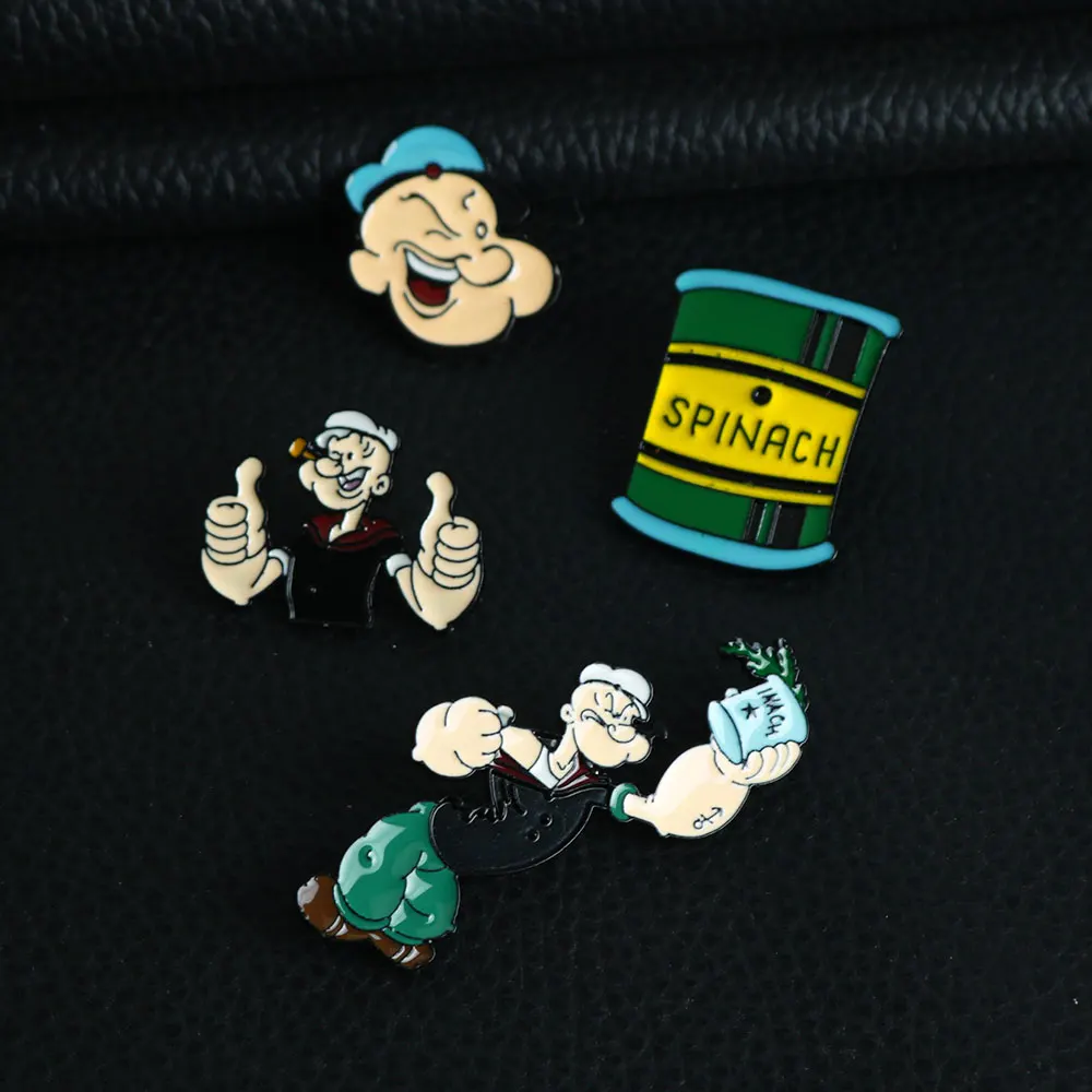 80er Jahre Cartoon Abzeichen Pins Brosche Niedliche Anime Figur Popeye The Sailor Form Emaille Cosplay Broschen Schmuck Geschenk für Freunde