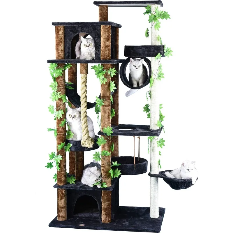 Multilevel Cat Tree Tower with Plush Perches and Multiple Scratch Posts