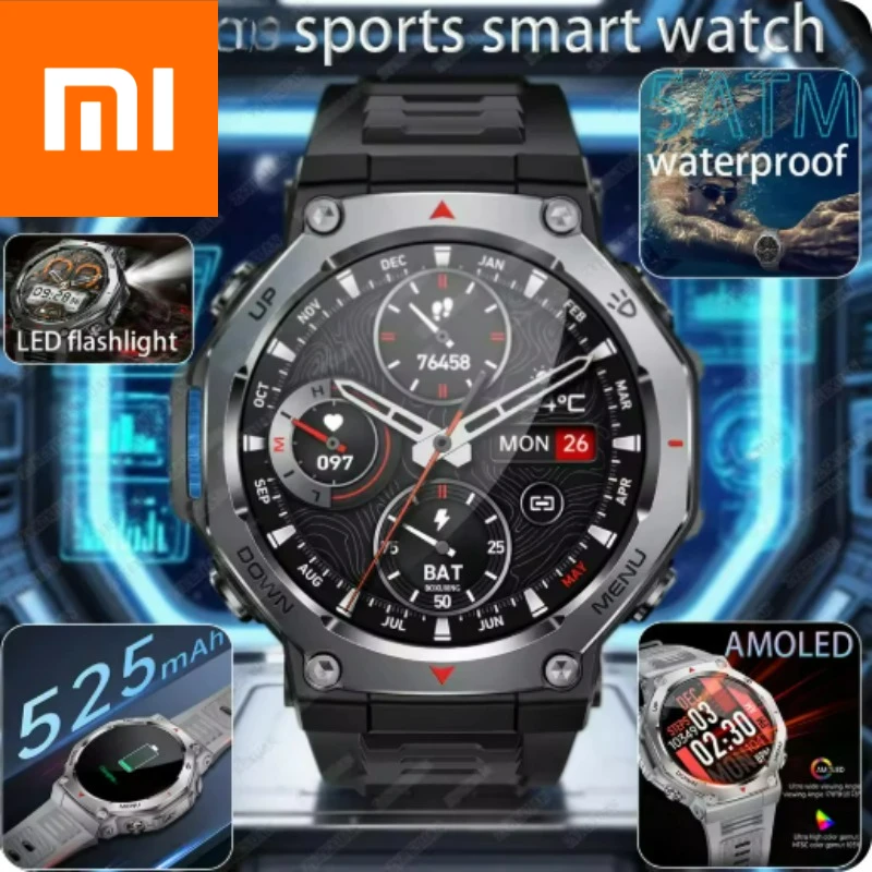 Xiaomi 2026 ساعة ذكية رياضية خارجية عسكرية جديدة مسار حركة 5 ATM مقاومة للماء معدل ضربات القلب HD بلوتوث دعوة ساعة ذكية للرجال