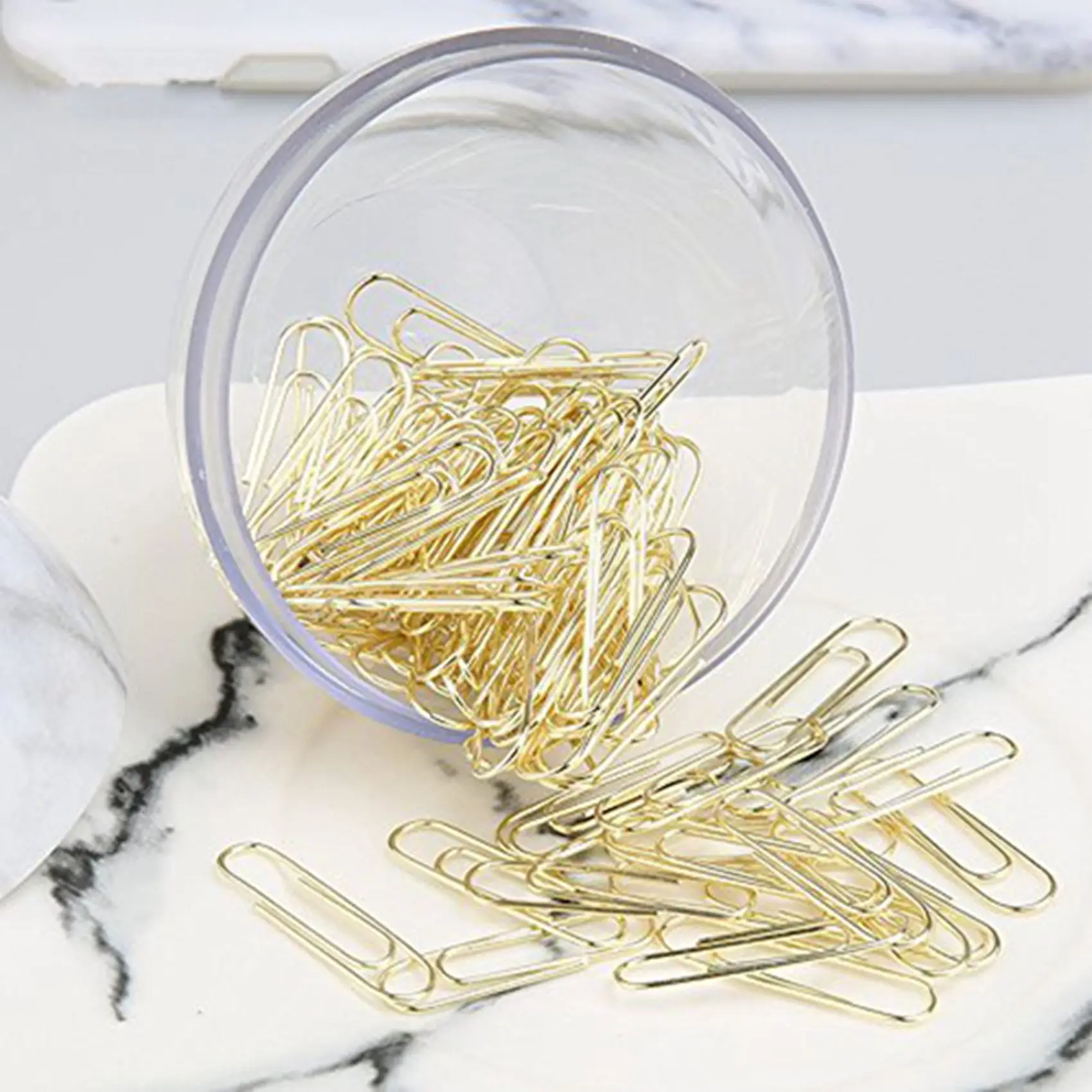 エレガントな磁気大理石の白いクリップ ホルダーのゴールド ペーパー クリップ、28 mm、1 箱あたり 200 クリップ