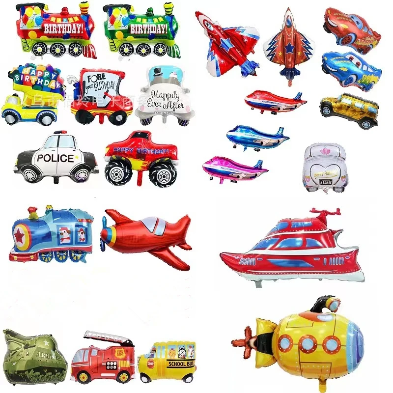 1Pc Cartoon Car Balloons train Fire Truck Tank Engineering Car Tractor Aluminum film balloon Birthday Party Baby Shower Toy