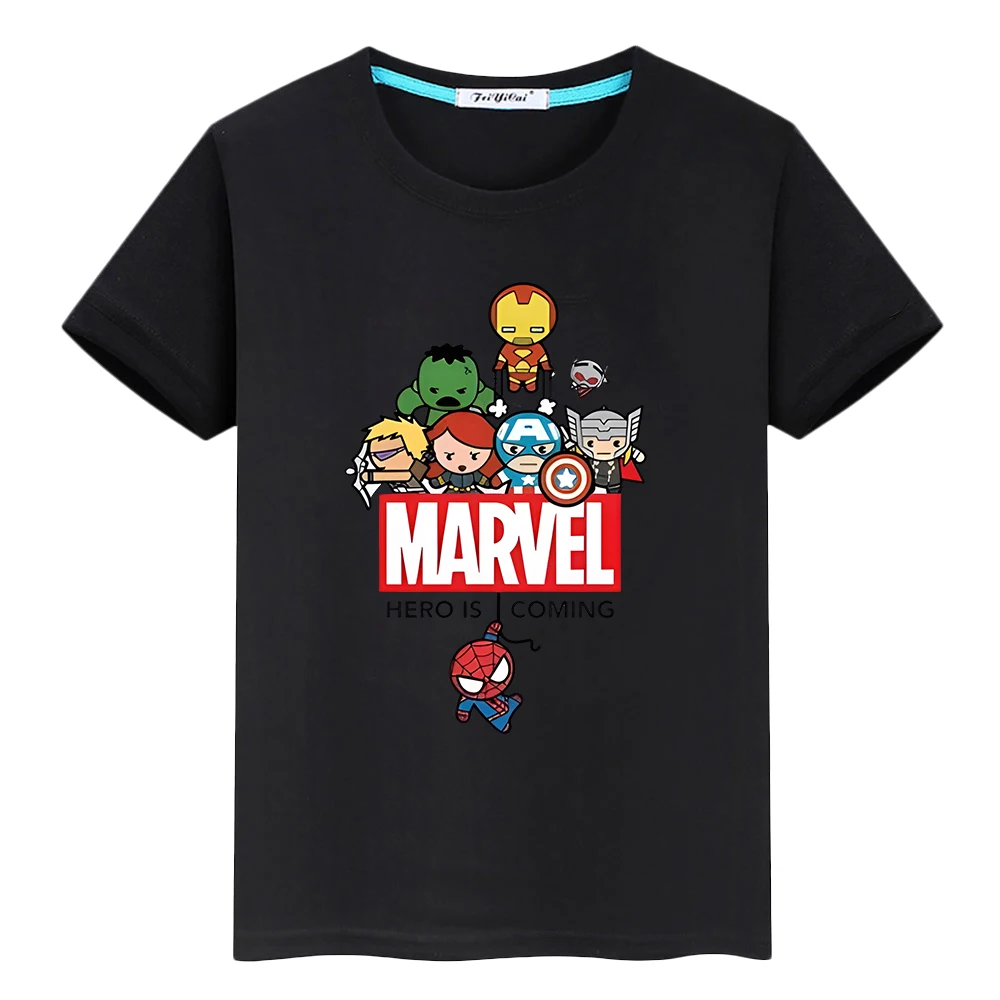 Marvel Boys Girls Cute T-shirt Summer Print 100%Cotton Short  Spider-Man Sports Short sleeve Anime Tops y2k Kids clothes gift