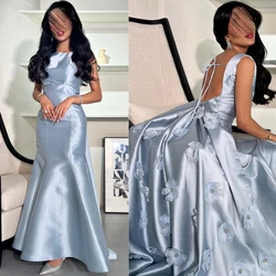 Customized  Satin Applique Draped Birthday Mermaid O-Neck Bespoke Occasion Gown Long Dresses Saudi Arabia