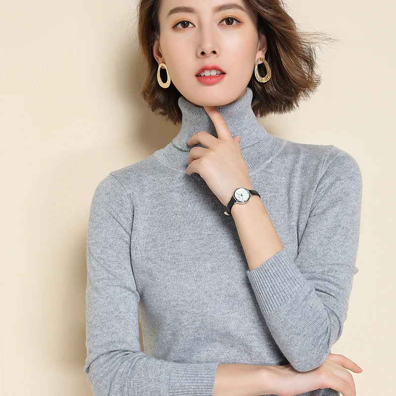 Autumn Winter Turtleneck Sweater New Fashion Pullover Elastic Knit Ladies Jumper Casual Solid Soft Female Basic Tops