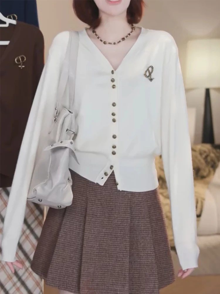 

Retro Knitted Sweater Soft White College Sle Women's Loose Fit Long Sve Camere round Ne Pullover Moisture ng