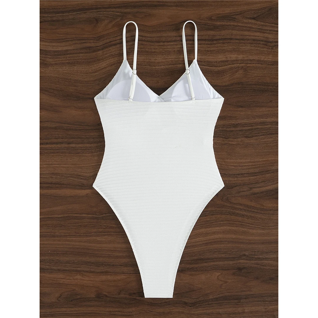 Sexy neuer gerippter Badeanzug mit V-Ausschnitt, gerafftem Design und hohem Beinausschnitt für Damen, einteiliger Badeanzug, Monokini, gepolsterter Badeanzug, Badebekleidung, Modell V6364. – Detail 11