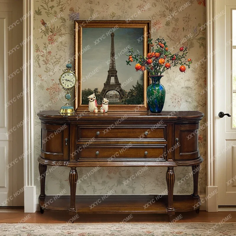 A All solid wood entrance cabinet semi-round simple door light luxury European entrance table