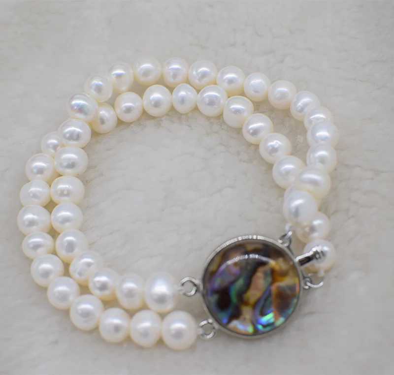 WOW! 3rows  freshwater pearl white near round 7-8mm  necklace 19-21inch nature  wholesale FPPJ