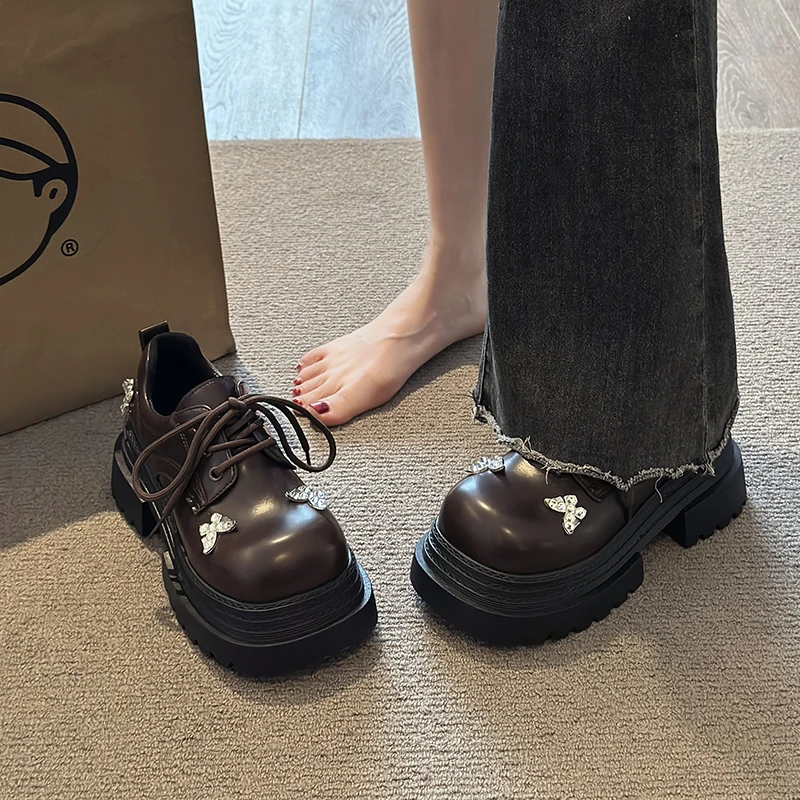 

Shoes Woman 2025 Oxfords Female Footwear Metal Chain Loafers With Fur Crystal Clogs Platform New Summer Leather Dress Buckle
