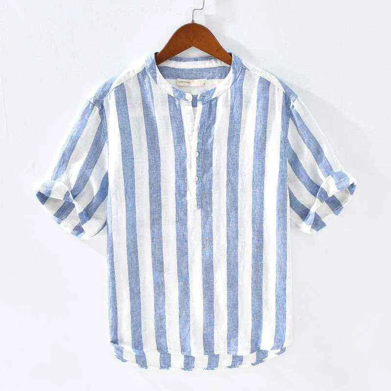 

Loose Fit Short Sleeve Shirt Men's Literary Pullover Korean Style Cotton Sun Protection Treatment Daily Wear Summer