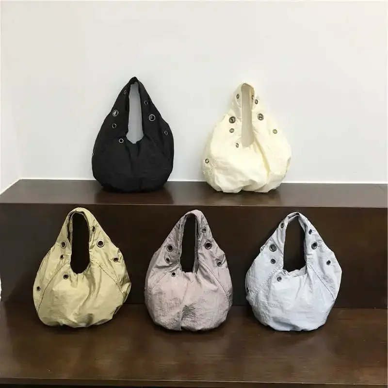 

Korean Simple Nylon Small Dumpling Bags Solid Color Versatile Commuter Lightweight Handbags Casual Underarm Bag