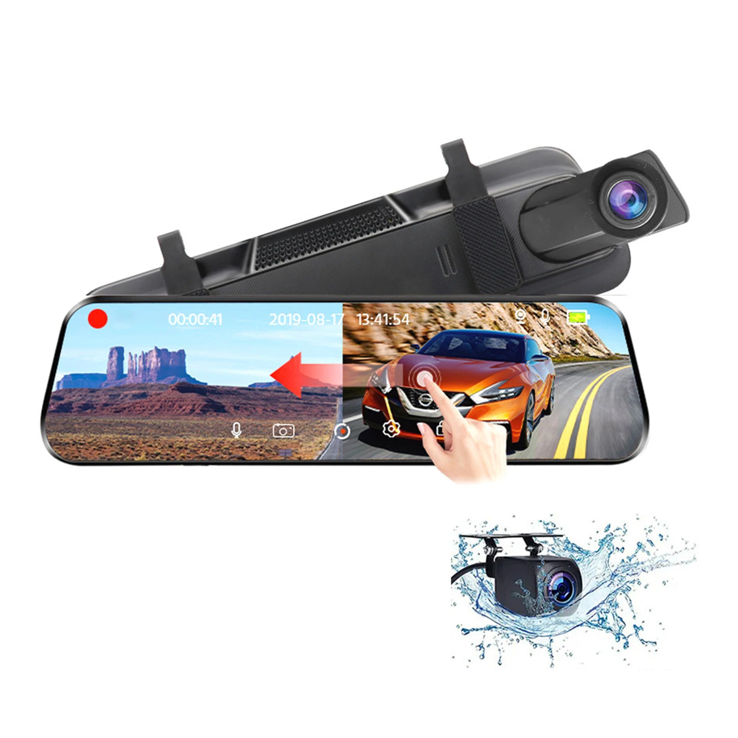 1Set Streaming Rearview Mirror Night Vision Car DVR Dash Cam 10" Touch Screen HD 1080P/30FPS 2 Cameras(Front/Rear) For 12V Car