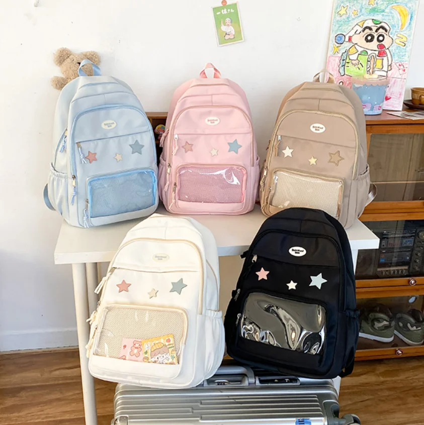 Japanese Cute Soft Girl Transparent Pain Relief Bag Large Capacity Multi functional College Style Girl Student Backpack Korea