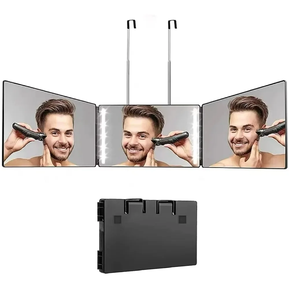

LED Mirror Trifold Self Haircut Mirror With Light Adjustable Height 3 Way Self Haircut Mirror Hd Glass 3 Way Mirror LED Lights