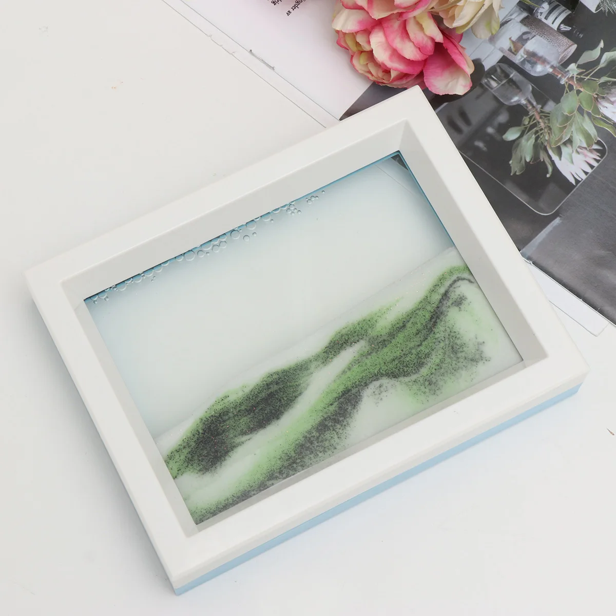 1 قطعة ثلاثية الأبعاد الرمال المتحركة اللوحة الفن أسود أبيض أخضر الرمال رسم تدفق تصميم للمنزل مكتب ديكور الجدول مكتب اكسسوارات الديكور #4