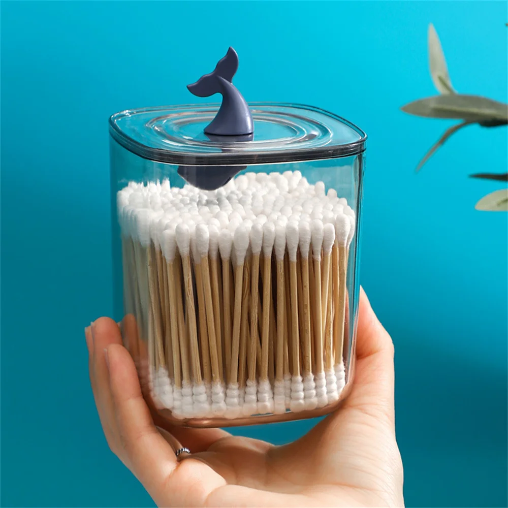 Storage Organizer Abs Dustproof Household Dormitory Cute Storage Tools Cotton Swab Box 8x8x10.5cm With Cover Transparent