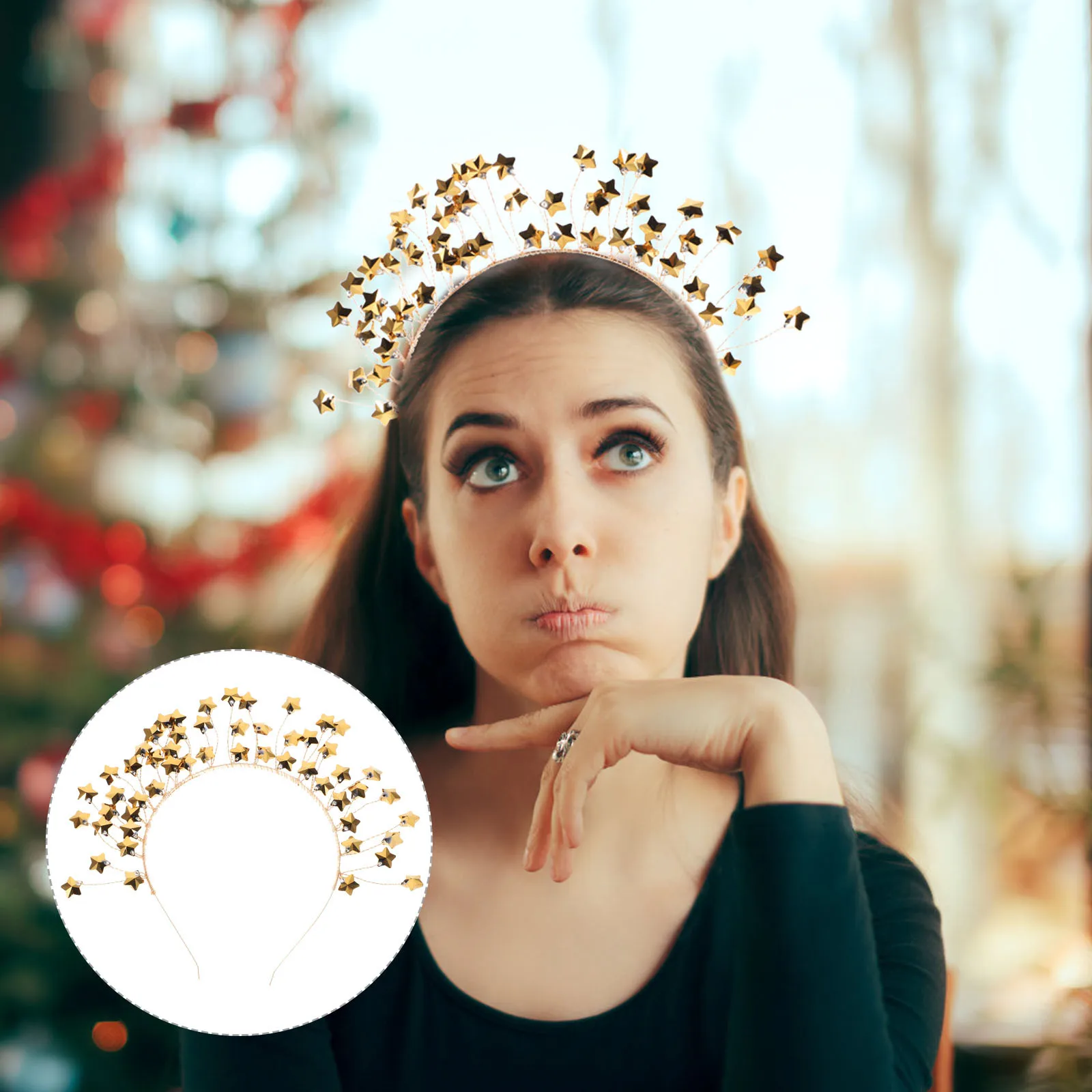 

Fashionable Star Shape Crown Headband Secure Grip Hair Accessory for Bride Wedding Celebration Party Women Gift