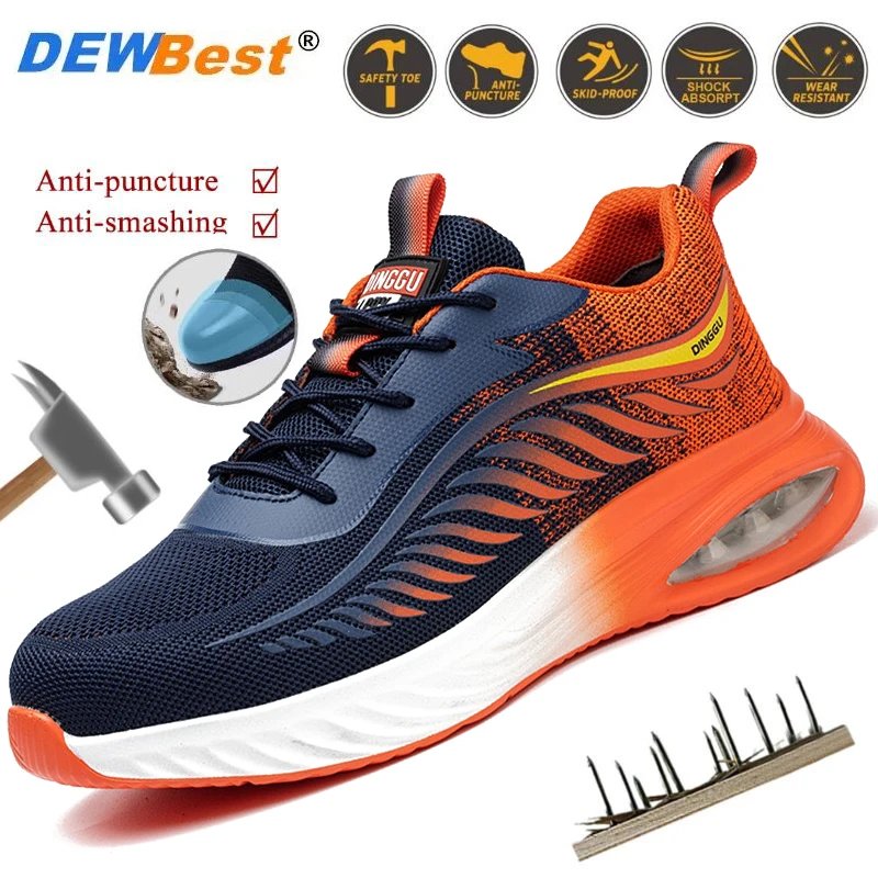 Fashion Safety Shoes Men Puncture-Proof Work Sneakers Men Air Cushion Protective Shoes Breathable Non-slip Work Shoes Security